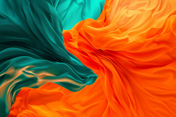 A bold and striking composition of bright orange and deep teal waves, their vibrant and forceful collision creating a visual spectacle that is both dynamic and captivating.