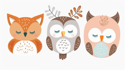 Owl. Flat vector illustration of cute animal. Baby nursery art.