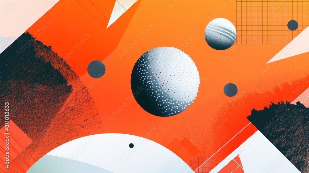Poster an abstract painting with a large white circle in the center and several smaller circles of varying 