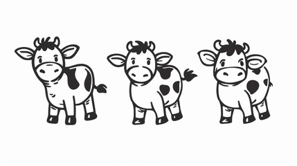 Cow. Line drawing of cute animal. Baby nursery art.