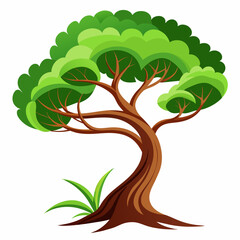 Vector illustration of curving tree with white background 