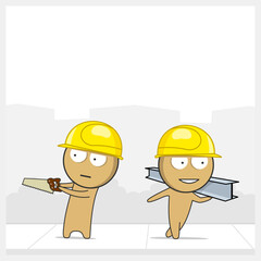 Builders with construction tools