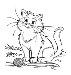 Cat plays with threads illustration coloring page - coloring book for kids