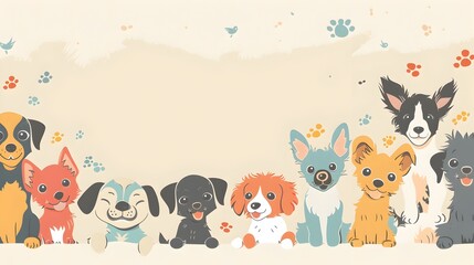 Colorful Cartoon Pets Gathered Together in Friendly Pose