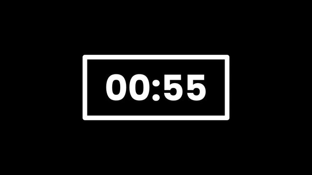 minimal animated 1 minute timer countdown on white box, 60 seconds 4k motion graphics