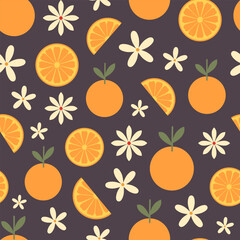 Oranges citrus seamless pattern. Juicy fruit summer background, digital paper. Exotic tropical botanicals.  Minimalistic style.