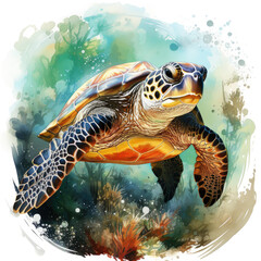 Fototapeta premium watercolor turtle Retro Summer clipart