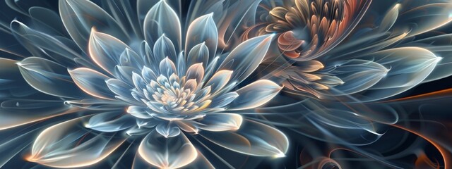 A digitally created artwork depicting stylized blue flowers with smooth, flowing petals.