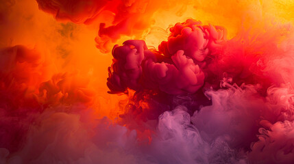 Fototapeta premium An explosion of smoke in vibrant hues of red and orange, with a subtle neon amber glow that adds warmth and intensity.