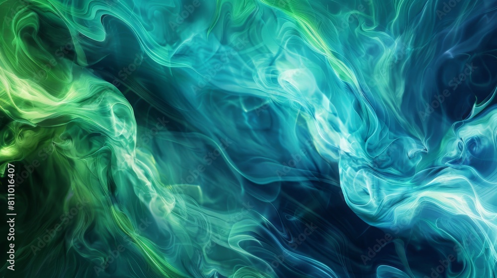 Leinwandbilder an abstract painting featuring shades of green and blue, with dynamic brushstrokes and layered textu