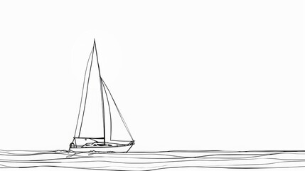 Line art simple drawing of sailing ship over white background.