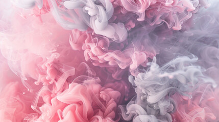 Soft plumes of smoke in shades of pink and soft grey, evoking the delicate textures and colors of a blossoming flower.