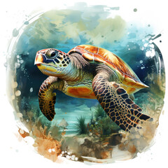 Fototapeta premium watercolor turtle Retro Summer clipart