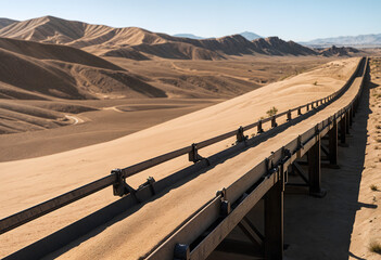 conveyor belt - sand transport belt - long line of raw material - the future of the industry
