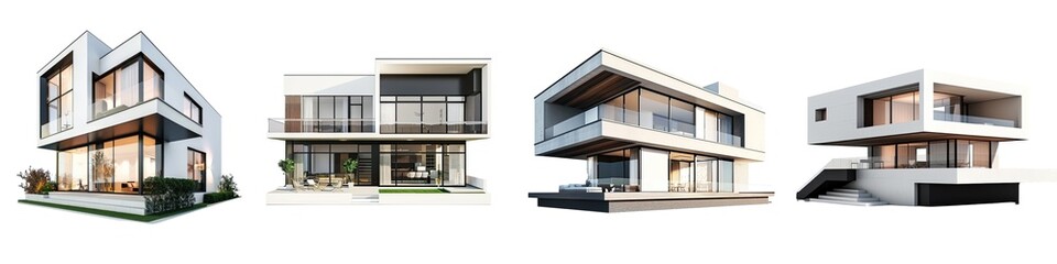  Set of A double story house with modular design isolated on transparent background png