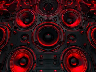 A black and red speaker system with lights.