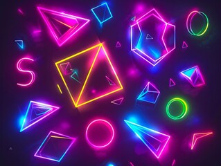 Neon lights and shapes on a dark background.