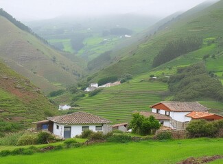 Idyllic Rural Landscape in Eswatini- Lush Green Valleys and Traditional Homes