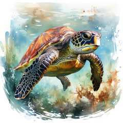 watercolor turtle Retro Summer clipart