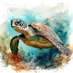 watercolor turtle Retro Summer clipart