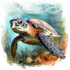 Fototapeta premium watercolor turtle Retro Summer clipart