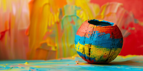 Obraz premium Colorful Abstraction A hand-painted sphere against a vibrant background. Symbolizes creativity, art, and originality. Perfect for campaigns focused on art, design, and creative projects