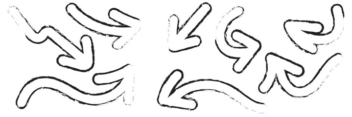 Hand drawn arrows collection Set simple flat arrows isolated on white background. Arrow mark icons and arrow paint. Stock vector