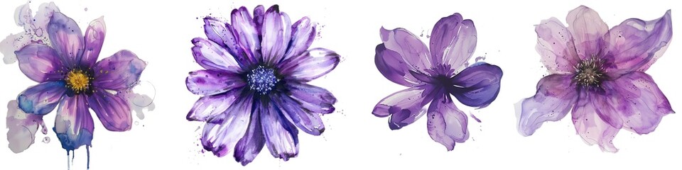Obraz premium Set of Purple tulip. Flower with clipping path. For design. Closeup. Nature on transparent background png