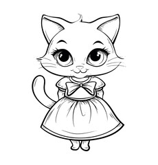 Cat in a dress illustration coloring page - coloring book for kids