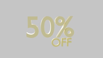 50%off, 50%, 50% off discount, tag, art, illustration, 3D Render percentage number 50% for discount. 3d mega sale or fifty percent bonus symbol on white gray background.