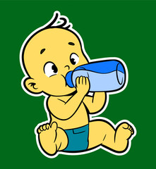 Baby Drinking Milk Doodle Sticker Illustration 