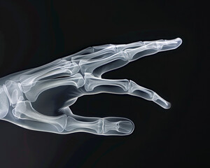 A ghostly hand X-ray creating a sense of mystery against black, super realistic
