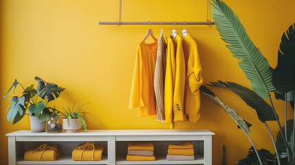 vibrant clothing store display with an assortment of colorful jackets and sweaters hanging neatly. Perfect for retail, fashion marketing, and interior design concepts