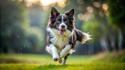 "Energetic Border Collie in Action": A dynamic image of a border collie caught mid-run, showcasing its agility and intelligence.