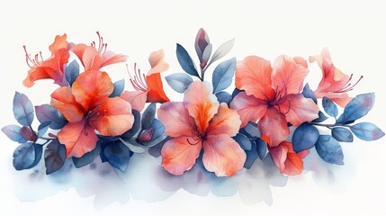 The azaleas are drawn in watercolor. A handdrawn element of marine design. This image is suitable for greeting cards, printing and other design projects.