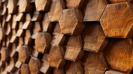 A detailed look at the end grain of neatly stacked wood logs showcasing natural patterns.
