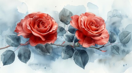 Watercolor illustration of drift roses. Modern illustration of an underwater element design. Ideal for greeting cards, printing, and other design projects.