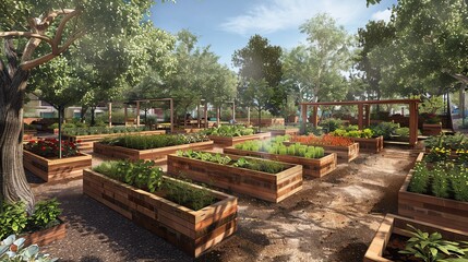 Climate Cuisine community garden initiative, integrating a teaching kitchen where residents can learn to cook using sustainable methods and gardenfresh ingredients, suitable for a