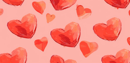 pink background with a red hearts pattern, a seamless repeating pattern