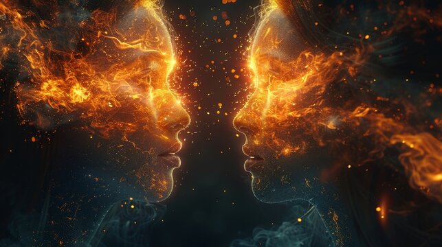 illustration of telepathic link as radiant light in black void, symbolizing connection between minds through a visual concept