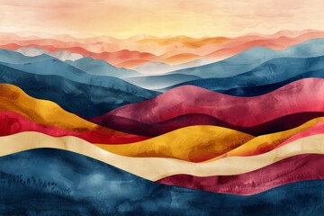 Naklejka premium Abstract alpine dream in white, vanilla custard, goldfinch, and scarlet sage hues. Minimalistic desktop wallpaper with expansive negative space.