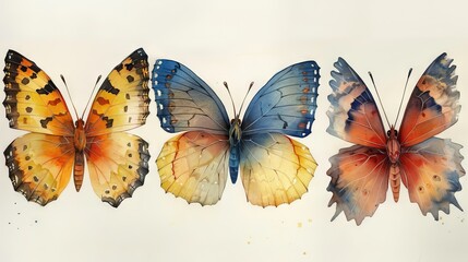 Beautiful butterflies watercolor illustration collection for spring or summer decorations...