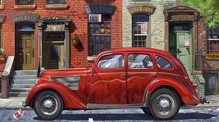 Nostalgic illustrations  vintage cars in retro settings reflecting bygone automotive eras