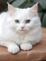 Fototapeta premium White Cat Animal Realistic Photo Illustration Art
