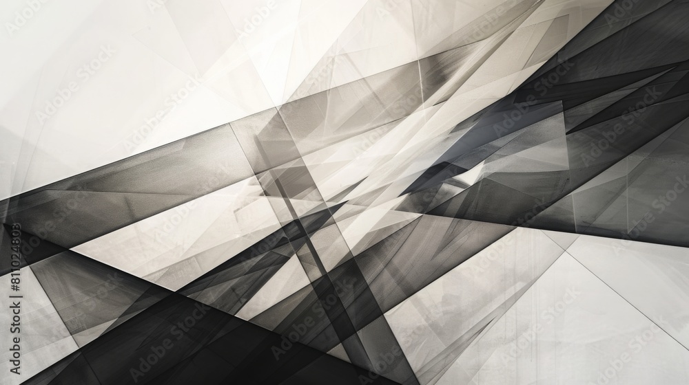 Poster an abstract painting featuring bold black and white lines intersecting and overlapping on a canvas.