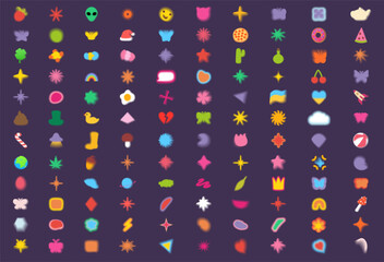 aesthetic y2k aura elements set. flower, blob, heart, butterfly, star symbols.