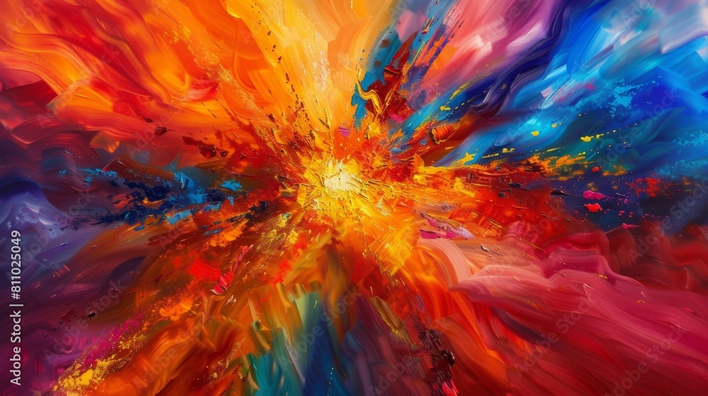 Poster a dynamic burst of rainbow hues creates a vivid abstract display resembling a colorful explosion.