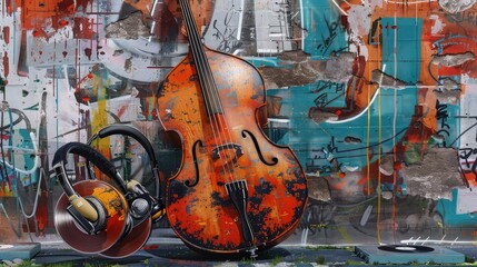 guitar musical background with white brick wall background modern musical background 