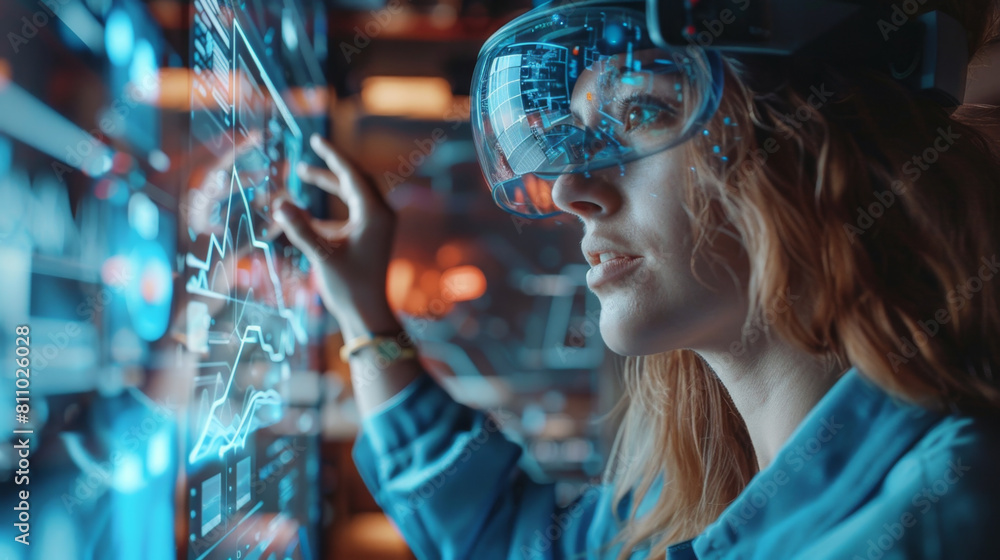 Aufkleber startup team visualizing project with 3d hologram