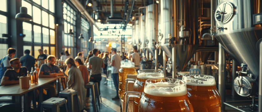 Experience a guided brewery tour amidst stainless steel fermenters.
